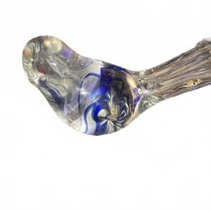 Glass Bird Figurine with Blue Accents